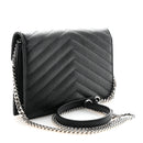 Grain De Poudre Matelasse Chevron Monogram Envelope Chain Wallet Black