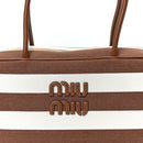 Canvas Calfskin Striped Large Beau Top Handle Bag Naturale Brandy