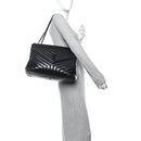 Calfskin Y Quilted Monogram Monochrome Large Loulou Chain Satchel Black
