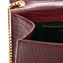 Calfskin Crocodile Embossed Medium Classic Monogram Kate Tassel Satchel Dark Red