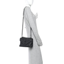 Sheepskin Matelasse Chevron Monogram Monochrome Medium College Bag Black