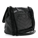 Crinkled Calfskin Matelasse Monogram Medium Niki Chain Satchel Black
