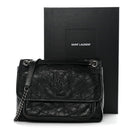 Crinkled Calfskin Matelasse Monogram Medium Niki Chain Satchel Black