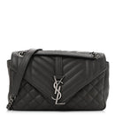 Sheepskin Tri-Quilt Monogram Medium College Bag Coal