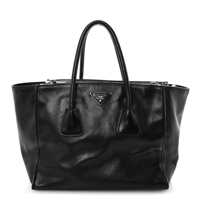 Glace Calf Twin Pocket Tote Black
