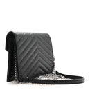 Grain De Poudre Matelasse Chevron Monogram Envelope Chain Wallet Black