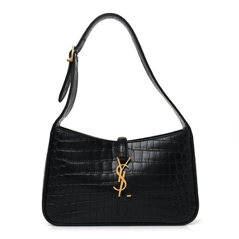 Calfskin Crocodile Embossed Le 5 A 7 Hobo Black