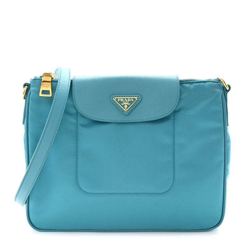 Tessuto Nylon Saffiano Crossbody Bag Turchese