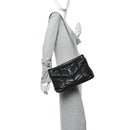 Lambskin Quilted Medium Loulou Puffer Monogram Chain Satchel Black
