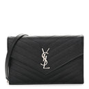 Grain De Poudre Matelasse Chevron Monogram Envelope Chain Wallet Black
