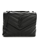 Calfskin Y Quilted Monogram Monochrome Small Loulou Chain Satchel Black
