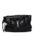 Lambskin Quilted Medium Loulou Puffer Monogram Chain Satchel Black