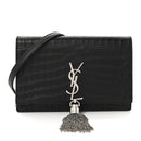 Calfskin Crocodile Embossed Kate Monogram Tassel Chain Wallet Black
