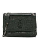 Crinkled Calfskin Matelasse Monogram Baby Niki Chain Satchel Dark Green