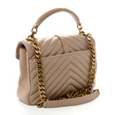 Sheepskin Matelasse Chevron Monogram Medium College Bag Dark Beige