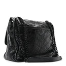 Crinkled Calfskin Matelasse Monogram Medium Niki Chain Satchel Black
