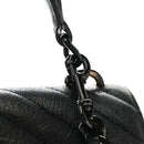 Sheepskin Matelasse Chevron Monogram Monochrome Medium College Bag Black