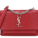 Calfskin Crocodile Embossed Monogram Sunset Chain Wallet Rouge Eros