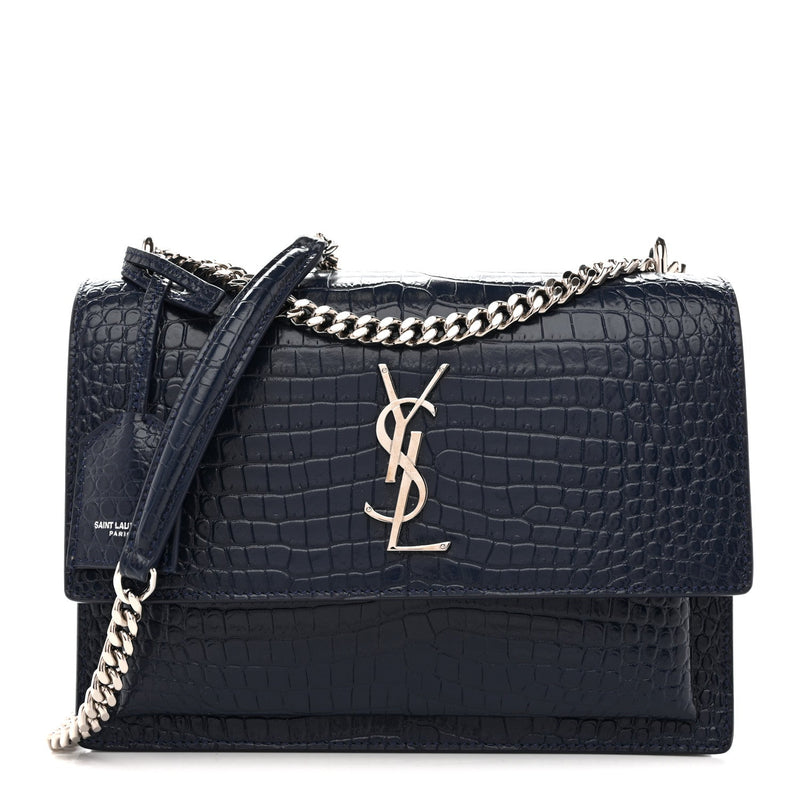 Calfskin Crocodile Embossed Medium Monogram Sunset Navy