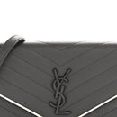 Grain De Poudre Matelasse Chevron Monogram Envelope Chain Wallet Asphalt White