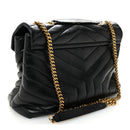Calfskin Y Quilted Monogram Medium Loulou Chain Satchel Black