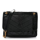 Crinkled Lambskin Matelasse Monogram Baby Niki Chain Satchel Black