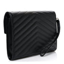 Grain De Poudre Matelasse Chevron Monogram Envelope Clutch Black