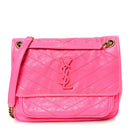 Crinkled Calfskin Matelasse Monogram Medium Niki Chain Satchel Rose Glow