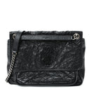Crinkled Calfskin Matelasse Monogram Medium Niki Chain Satchel Black