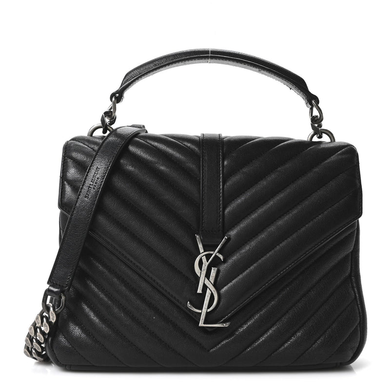 Sheepskin Matelasse Chevron Monogram Medium College Bag Black