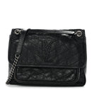 Crinkled Calfskin Matelasse Monogram Medium Niki Chain Satchel Black