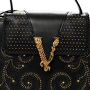 Vitello Western Studded Virtus Top Handle Shoulder Bag Black