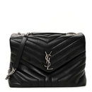 Calfskin Y Quilted Monogram Medium Loulou Chain Satchel Black