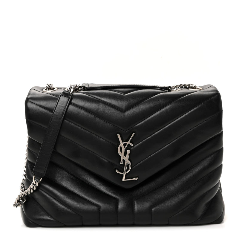 Calfskin Y Quilted Monogram Medium Loulou Chain Satchel Black