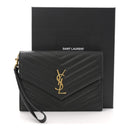 Grain De Poudre Matelasse Chevron Monogram Envelope Clutch Black