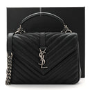 Sheepskin Matelasse Chevron Monogram Medium College Bag Black