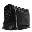 Calfskin Y Quilted Monogram Large Loulou Chain Satchel Black