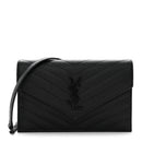 Grain De Poudre Matelasse Chevron Monogram Monochrome Envelope Chain Wallet Black