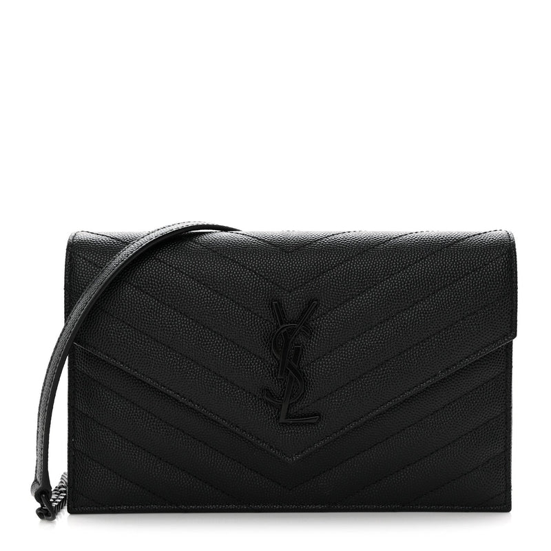Grain De Poudre Matelasse Chevron Monogram Monochrome Envelope Chain Wallet Black