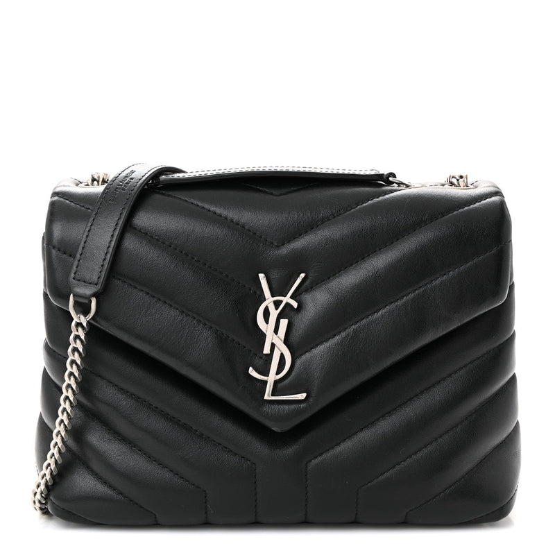 Calfskin Y Quilted Monogram Small Loulou Chain Satchel Black