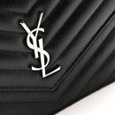 Grain De Poudre Matelasse Chevron Monogram Envelope Chain Wallet Black