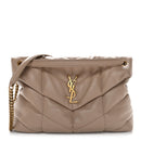 Lambskin Quilted Medium Loulou Puffer Monogram Chain Satchel Dark Beige