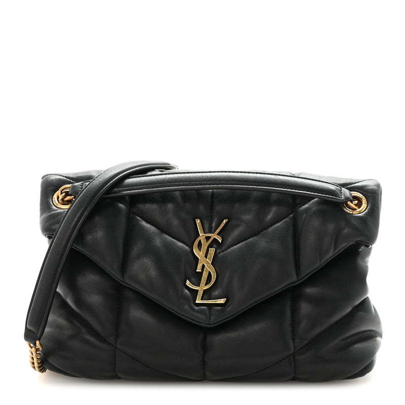 Lambskin Quilted Small Loulou Puffer Monogram Chain Satchel Black