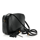 Patent Calfskin Crocodile Embossed Monogram Lou Camera Bag Black