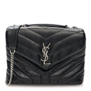 Calfskin Y Quilted Monogram Small Loulou Chain Satchel Black