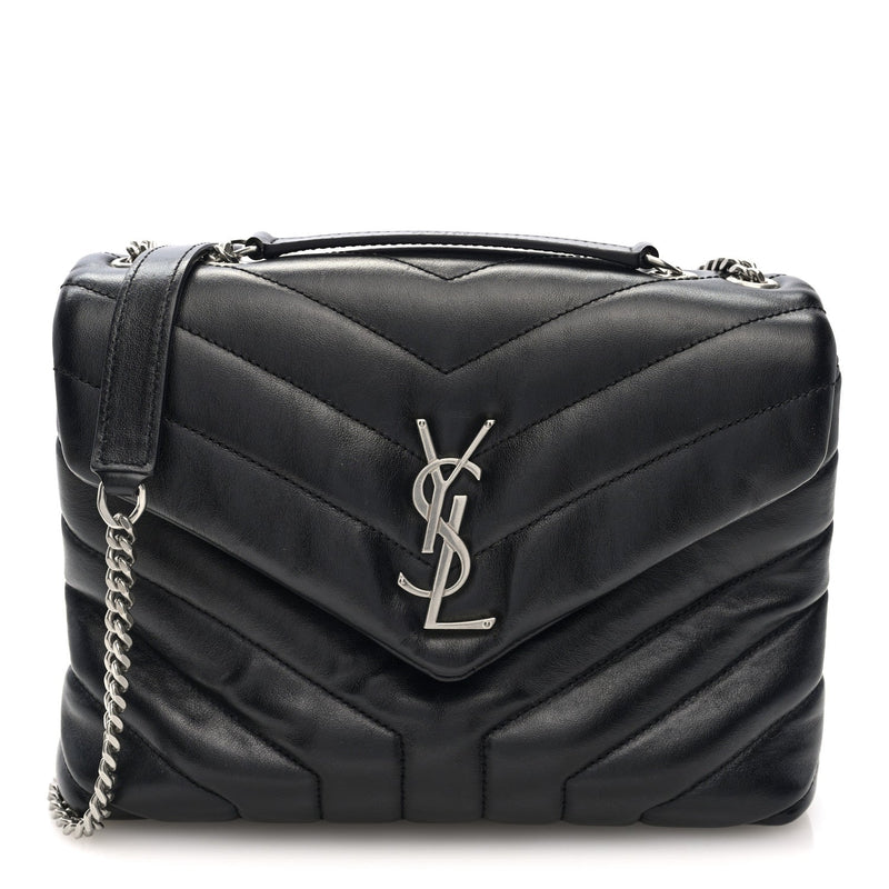 Calfskin Y Quilted Monogram Small Loulou Chain Satchel Black