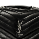 Calfskin Y Quilted Monogram Medium Loulou Chain Satchel Black
