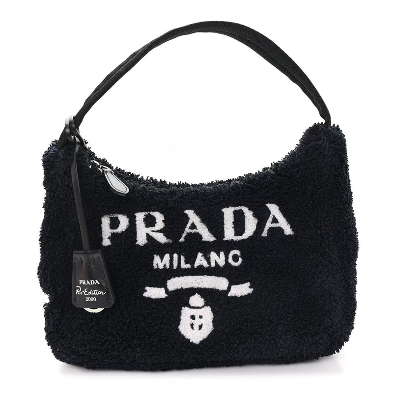 Terry Cloth Mini Re-Edition 2000 Bag Black White