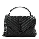 Sheepskin Matelasse Chevron Monogram Monochrome Medium College Bag Black