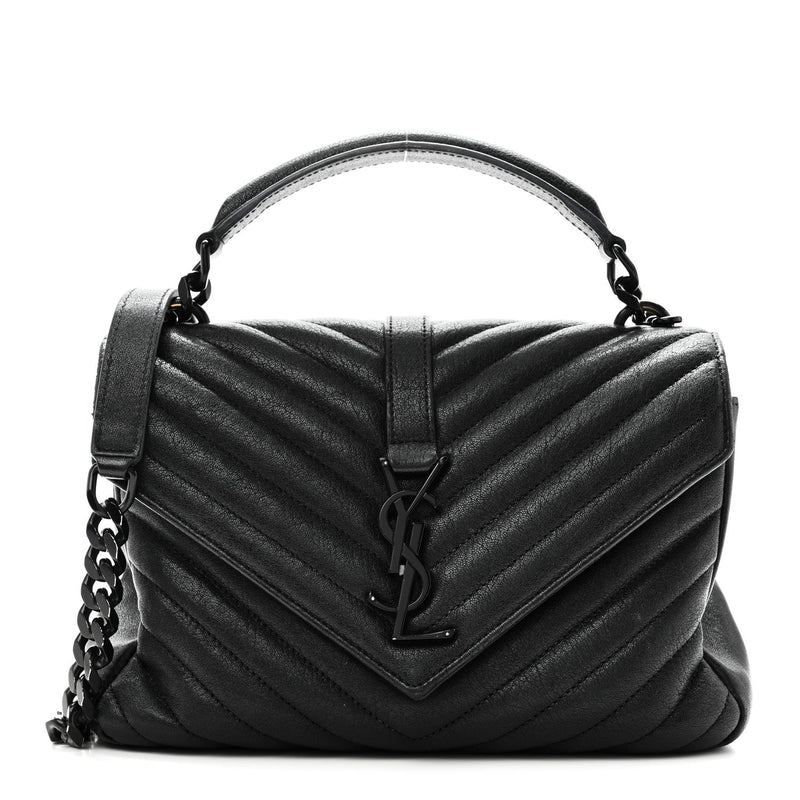 Sheepskin Matelasse Chevron Monogram Monochrome Medium College Bag Black